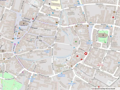 Ausschnitt eines Stadtplans von Quedlinburg, eine Markierung zeigt die Lage des Geschäfts in der Pölkenstraße 9a.